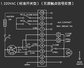 220VAC標準開關型<a href='http://www.tqex.com.cn/Product/diefa/diandongdiefa/' target='_blank'>電動<a href='http://www.tqex.com.cn/Product/diefa/' target='_blank'>蝶閥</a></a>接線圖