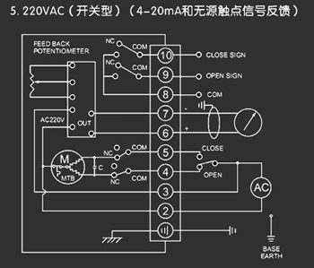 220VAC開關型<a href='http://www.tqex.com.cn/Product/diefa/diandongdiefa/' target='_blank'>電動<a href='http://www.tqex.com.cn/Product/diefa/' target='_blank'>蝶閥</a></a>接線圖