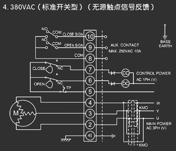 380VAC標準開關型<a href='http://www.tqex.com.cn/Product/diefa/diandongdiefa/' target='_blank'>電動<a href='http://www.tqex.com.cn/Product/diefa/' target='_blank'>蝶閥</a></a>接線圖